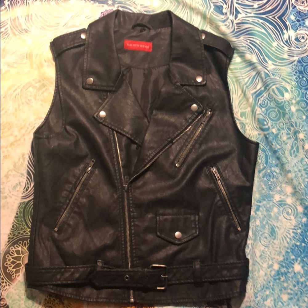 Saks Fifth Avenue Black Vegan Leather Moto Vest